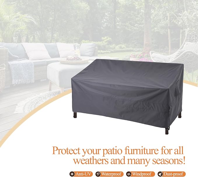 WJ-X3 Outdoor Loveseat Sofa Cover,Patio Couch Covers, 58W x 40D x 35H, Grey | Heavy Duty, Waterproof, High Wind Resistant Design, Patio Furniture Cover