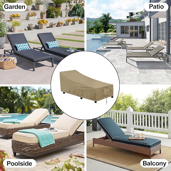 OutdoorLines Outdoor Waterproof Patio Chaise Lounge Chair Cover - UV Resistant Lounger Covers Heavy Duty Weatherproof Patio Sofa Furniture Covers, 2 Packs, 78Wx35.5Dx33H Inches, Camel