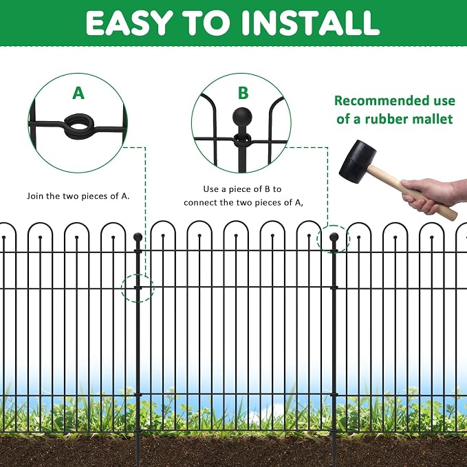 5 Panels Garden Fence Animal Barrier, 32 in (H) x11.8ft (L) Decorative Garden Fence, Rustproof Metal No Dig, Tall Garden Fencing, Dog Fence Outdoor for Yard, Patio