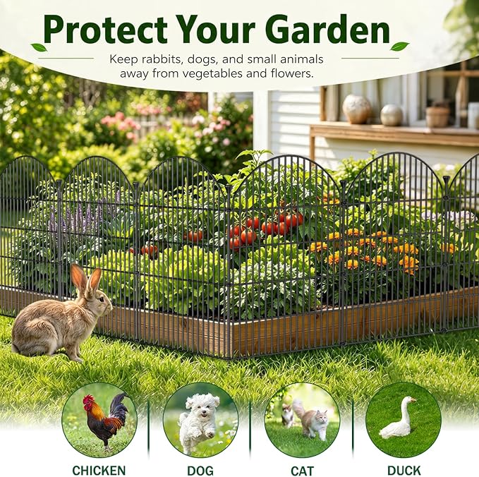 12 Pack No Dig Decorative Garden Fence Panels with Gate, 40in(H) x 29ft(L), Dog Fence Outdoor for Yard, Rustproof Metal Animal Barrier for Rabbits & Flowers, Temporary Fencing for Patio, RV