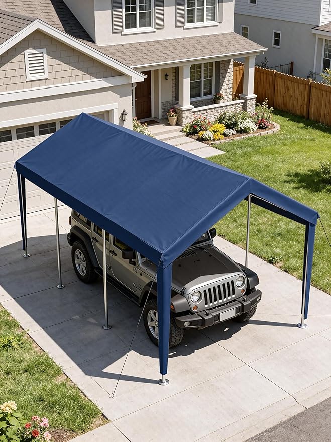 10 x 20 Ft Carport Replacement Cover, Heavy Duty Outdoor Car Tarp Canopy, Waterproof & UV Protected Tear Oxford Tarp with Ball Bungees (Frame is Not Included)