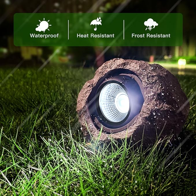 Timeflies Solar Rock Lights Outdoor 4 Pack, Bright Solar Spotlights Outdoor Waterproof, Wireless LED Rock Lights, Auto On/Off Solar Landscape Spotlights for Yard Walkway Patio Pathway Flowerbed