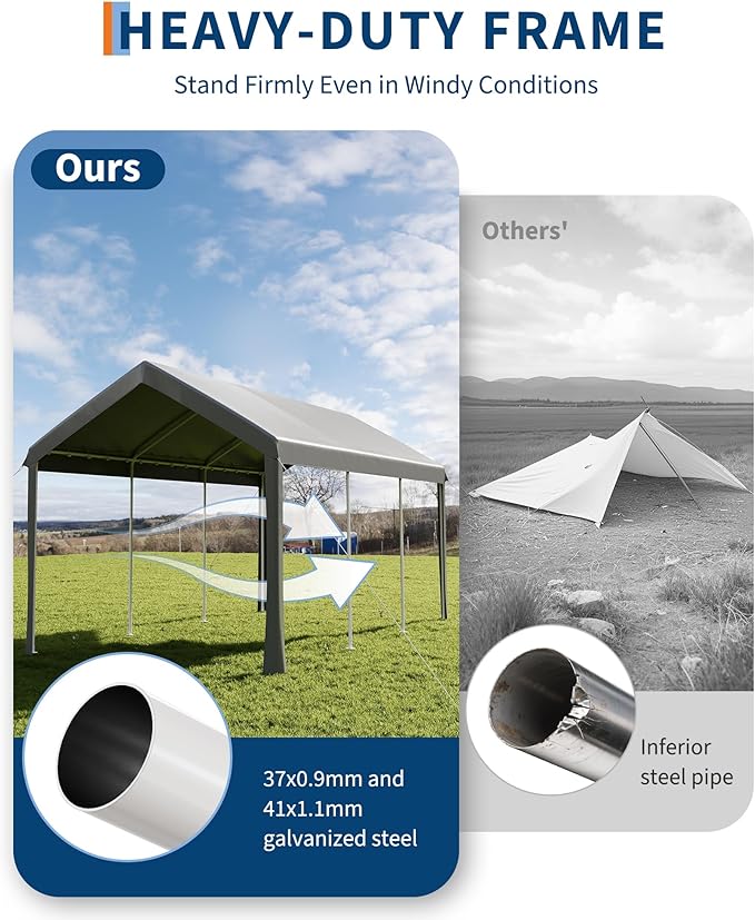 GAOMON 10X20 Carport, Heavy Duty Carport,Car Canopy Garage Boat Shelter Party Tent, Waterproof Portable Car Canopy for Truck, Boat, SUV，Grey/Yellow