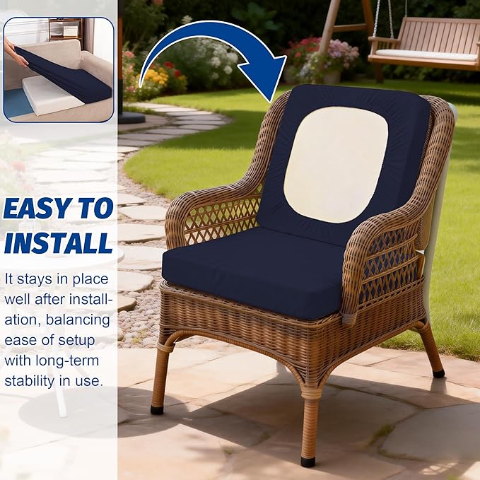 Patio Stretch Cushion Covers, Outdoor Sofa slipcovers for Patio Furniture Cushion Covers, Washable Reusable Furniture Protector (4, Navy)
