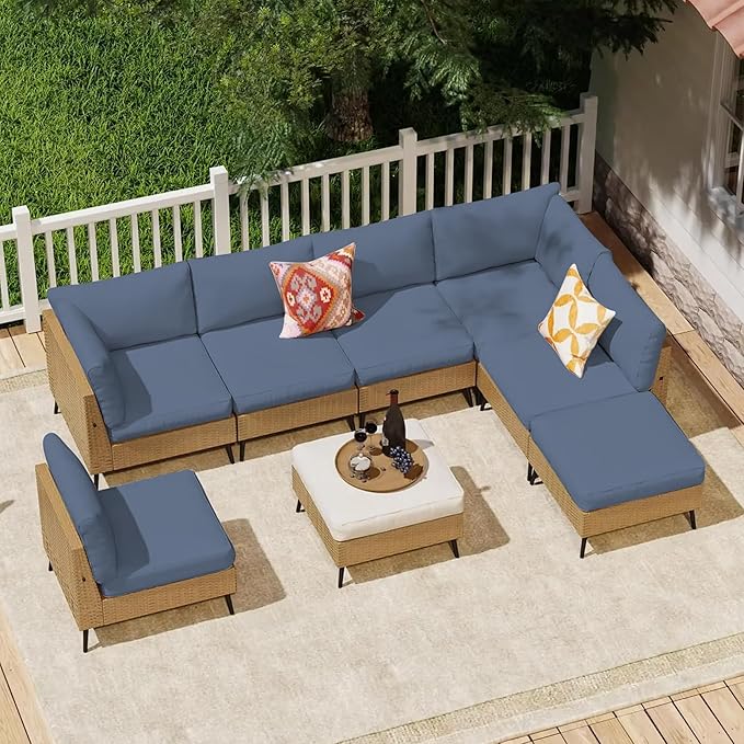 14Pcs Outdoor Cushion Covers, Patio Cushion Covers,Stretch Elastic Slipcovers, Replacement Washable & Reusable Furniture Protector for Patio Couch (Gray-Blue,Cover Only)