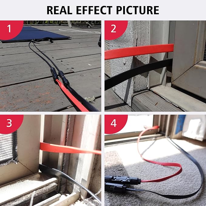 10AWG Super Flat Solar Cable Connector, 50A Photovoltaic Extension Cable Flat Feed Through Balcony Door and Window Solar Power Wire for Solar Panel RV Boats Household Energy System 3FT