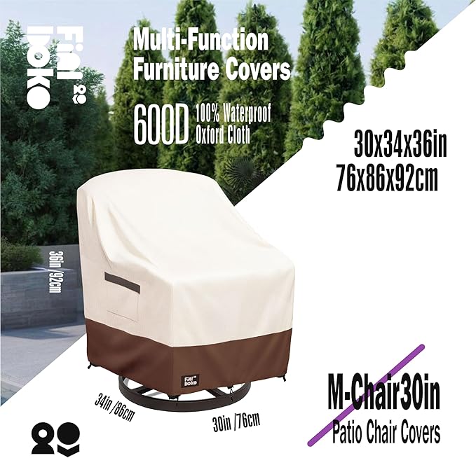Patio Chair Cover Single Pack-30Wx34Dx38H inches,100% Waterproof Heavy Duty Outdoor Furniture Covers Waterproof,Beige&Brown Modern Style Patio Furniture Cover