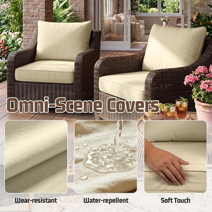 4pcs Outdoor Patio Cushion Covers Replacement, 24" Zippered Outdoor Cushion Covers Waterproof, UV Resistant & Washable Patio Furniture Cushion Covers Waterproof for Patio Sectional, Beige Covers Only