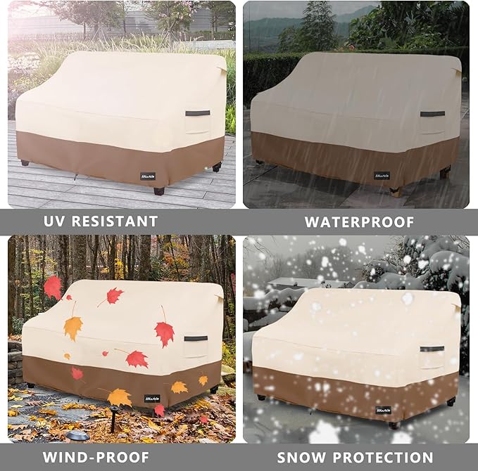 ANartcle 3-Seater Patio Sofa Cover,79W x 37D x 35H Inches Outdoor Couch Cover,100% Waterproof Heavy Duty Patio Sofa Covers,Patio Furniture Covers,Beige&Brown