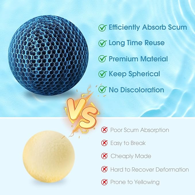 Hot Tub Scum Absorber, 6 Pack Spa & Pool Scum Eliminating Balls,hot tub scum Balls,Scum Sponge for Spa Hot Tub, Hot Tub Accessories, Oil Absorbing Sponge for Hot Tub Skimmer