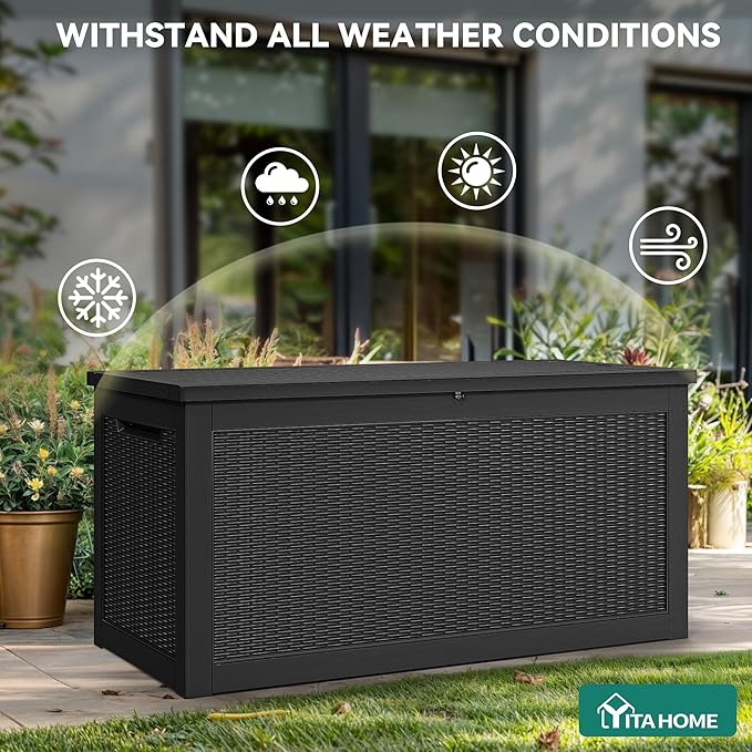 YITAHOME 320 Gallon XXL Large Deck Box, Outdoor Resin Storage Box, Lockable Storage Container for Patio Cushions, Furniture, Garden Tools, Water Resistant (Black)