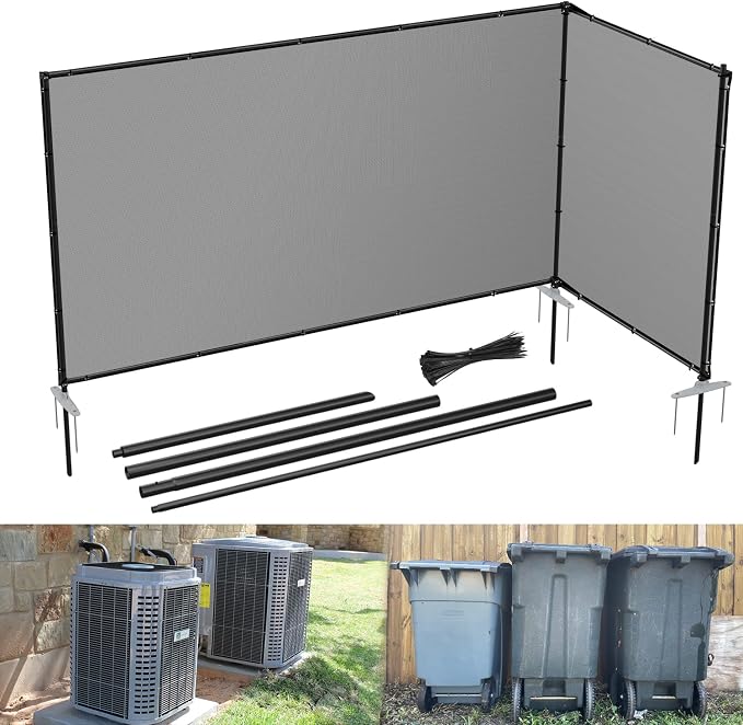 E&K 5'x6' Outdoor Privacy Screen Fence Panel Freestanding Backyard Patio Privacy Pool Fencing Temporary Garden Dog Fence with Iron Poles and Rails (Light Gray)