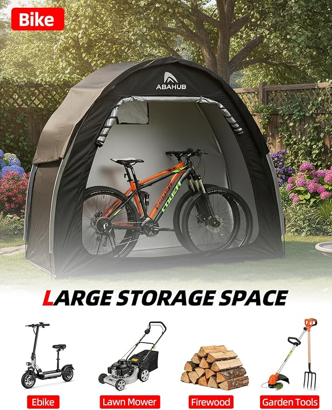Abahub Portable Bike Storage Shed Tent, Outdoor Silver-Coated Bicycle Shelter with Rain Cover, PU4000 Waterproof 210D Oxford Fabric