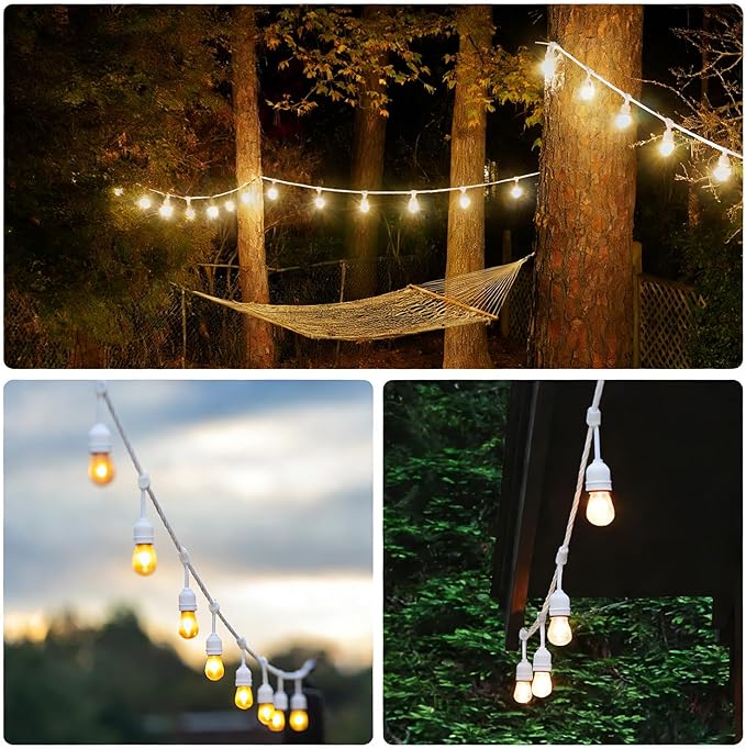 SUNTHIN 50FT Outdoor White String Light with 16 1W LED Shatterproof Filament Bulb for Patio Lights, Backyard, Porch, Party Lights