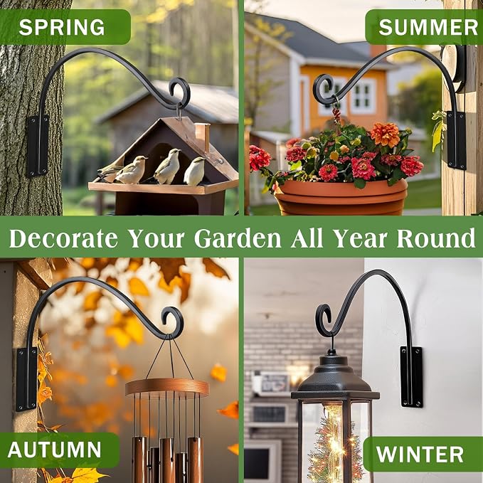 16 Inch 4 Pack Plant Hangers Outdoor,Plant Hanging Hook Bracket for Bird Feeder Hanger,Hanging Plant Hooks for Outside Baskets Lanterns Wind Chimes Outdoor Indoor