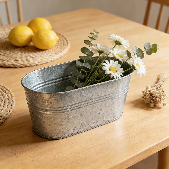 Balcony Galvanized Hanging Planters Railing Flower Pots, Outdoor Metal Fence Planter Pot with Detachable Hooks Drain Hole for Garden Patio Yard Decor (12 Inch, 4Pcs)