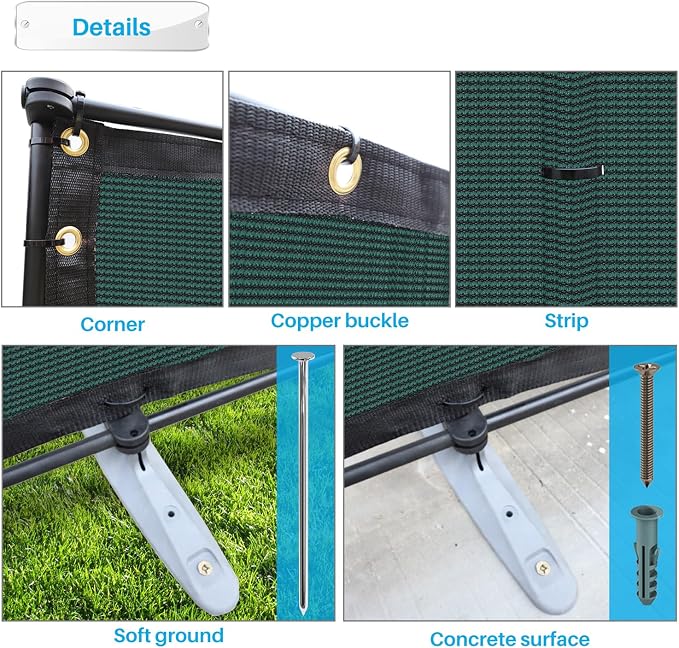 Patio 6' x 107' Outdoor Privacy Screen Freestanding Temporary Fence Panels Net Cover with Metal Poles for Outside Backyard Pool Garden Air Conditioner Fencing, Green