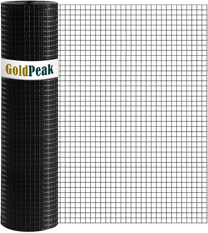 GoldPeak Black Hardware Cloth 1 inch Mesh 36'' x 100' 17-Gauge, Vinyl Coating Wire Mesh Roll, Chicken Wire Fencing, Graden Fencing, Tree Guard, Welded Wire Fence