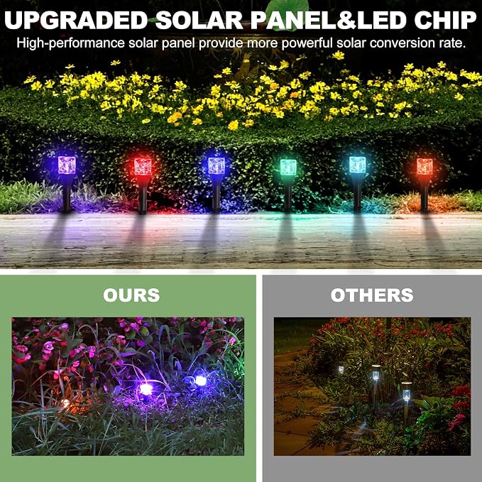 28FT Solar Ice Block String Lights, 20LED Outdoor Waterproof String Lights with 8 Lighting Modes, Garden Patio Wedding Camping Christmas Party Decorations （Colorful）