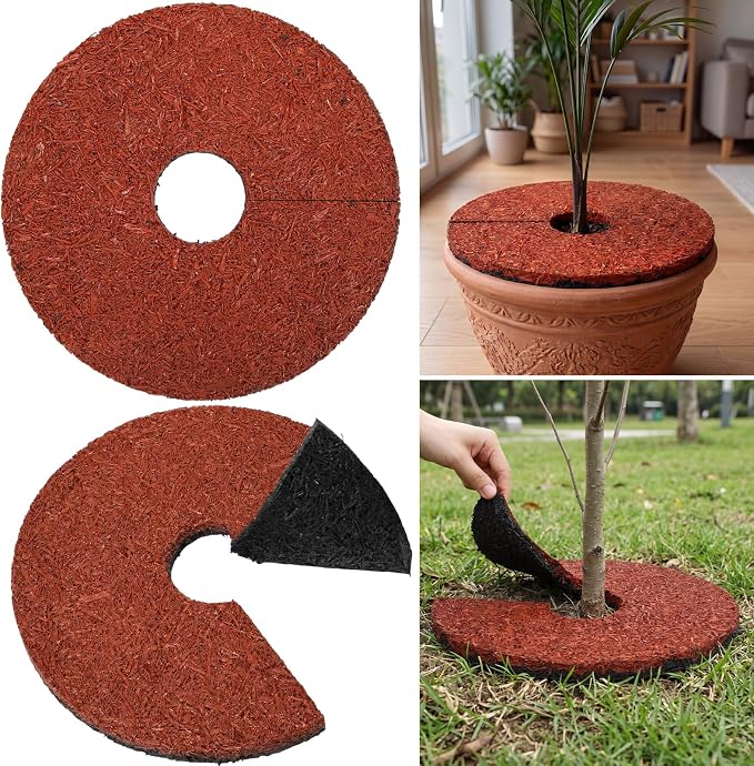 Peryiter 2 Pcs Double Side Rubber Mulch Tree Ring, Heavy Duty Rubber Mulch Mat, Tree Root Protector Mat Reversible Round Root Ring Weed Barrier for Prevent Animal Dig (Red)