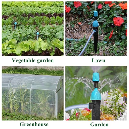 150FT Drip Irrigation System Kit with 2 Zone Water Timer for Garden,High-Flow Mainline Automatic Watering System,16PCS Adjustable Nozzles,Fast-Plug Tube for Agricultural Yard,Lawn,Greenhouse