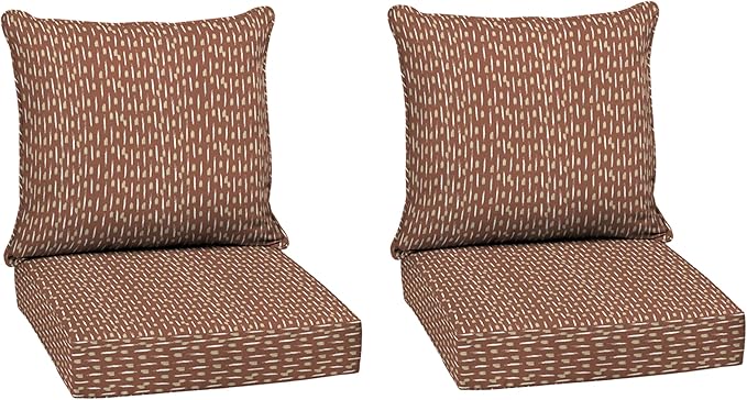 Arden Outdoor Deep Seat Cushion Set (2-Pack), 24 in x 24 in, Weather-Proof, Rain-Proof, Fade Resistant Patio Cushion for Chair, Sofa, and Couch Rust Red Brushed Texture