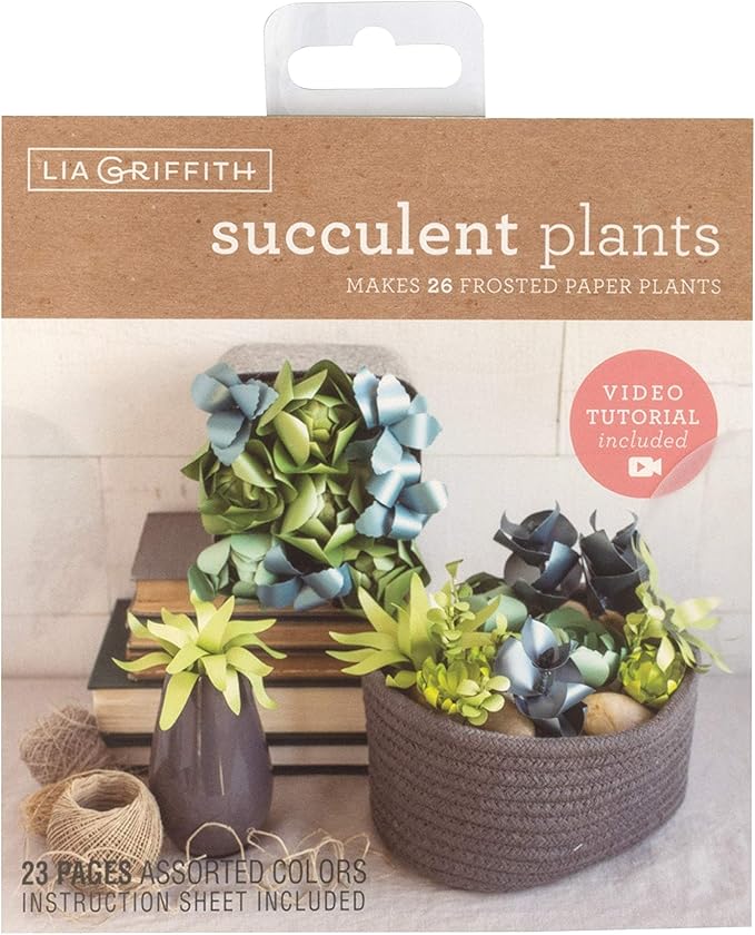 Lia Griffith Succulent Frosted Paper Plants, 6" x 6.5", Colors may vary, 23 Count