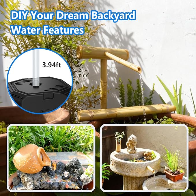 NFESOLAR 6.5W Solar Fountain Pump with 3600mAh Battery, Solar Water Fountain & Pond Filter Box kit, 3.94FT Tubing, 8 Nozzles, Dry-Run Protection Water Pump for Small Ponds, Bird Baths & Garden
