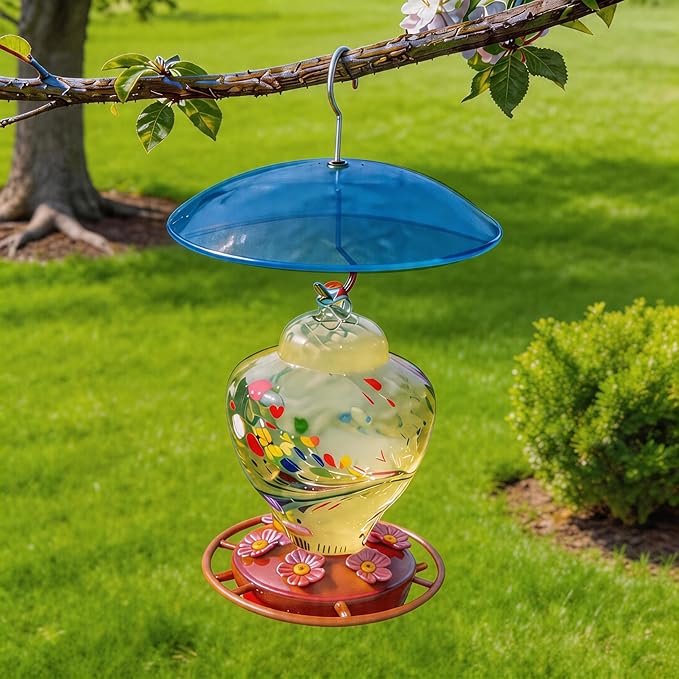 Small Rain Cover for Bird Feeder - 2PC x 8" Mini Hanging Weather Guard Protective Dome Against Rain/Snow/Sun - Blue Translucent Plastic - Dia. 20CM
