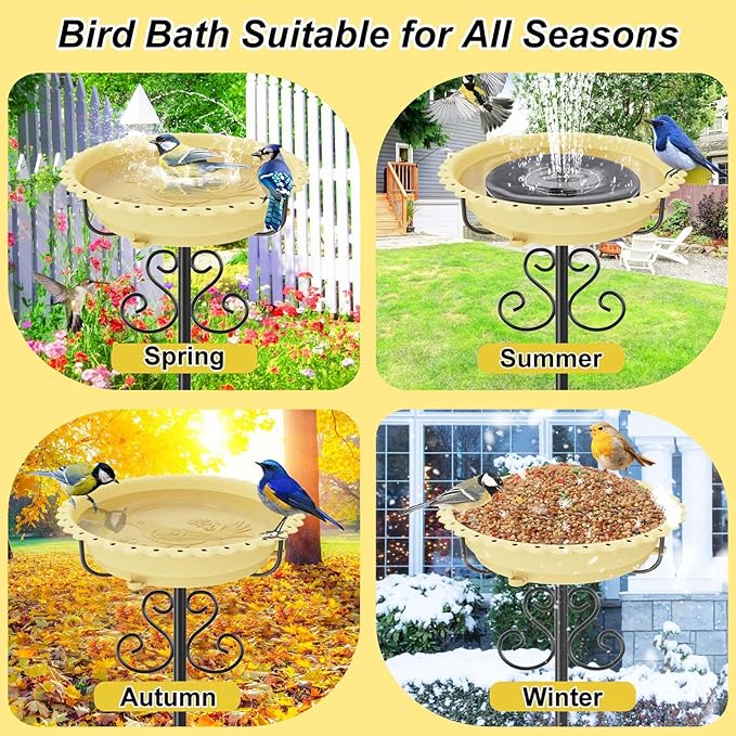 Bird Bath for Outside,Outdoor 12" Birdbath Detachable Water Bowl,Vintage Freestanding Bird Baths Bird Feeder for Outdoors Garden Patio Yard Lawn Decor (Beige)