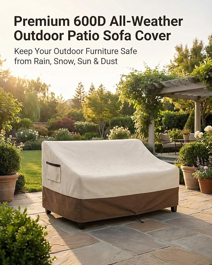 Outdoor Sofa Cover, Waterproof Patio Furniture Cover 78.7W x 38.2D x 35H inches Heavy Duty 600D Oxford Fabric White and Coffea