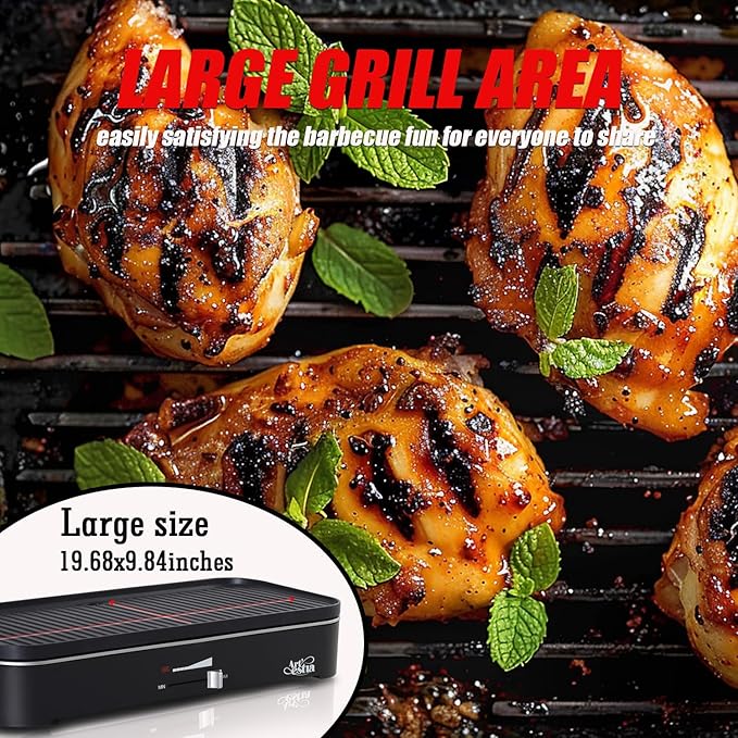 Artestia 1800W Electric Grill, Indoor Outdoor BBQ Grill with Stand, Adjustable Temperature Control, Portable Tabletop Grill for Patio, Balcony & Backyard (Standard Electric Grill)