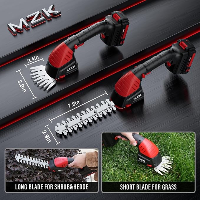 MZK 2-in-1 20V Pole Mini Hedge Trimmer & Grass Shear, 13ft Reach, Electric Hedge Trimmer with Extension Pole, Multi-Angle (1 Battery and Charger Included) (13FT)