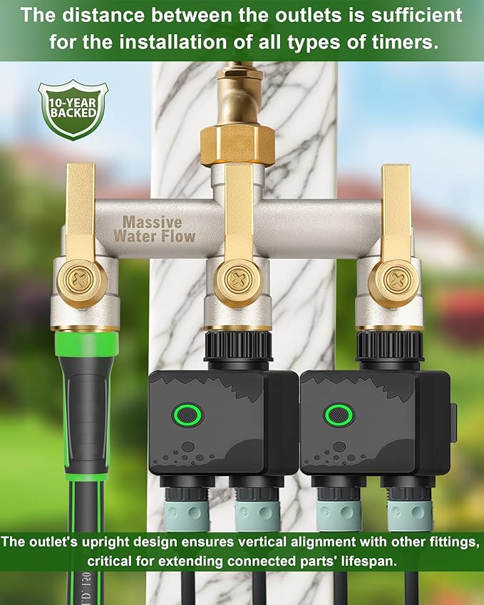 Garden Hose Splitter, 3 Way Hose Splitter Heavy Duty Full Flow Solid Brass Nickel Plated Spigot Splitter Valve with Metal Handle, Outdoor Faucet Splitter, 3/4 - Inch Frost Resistant Hose Adapter