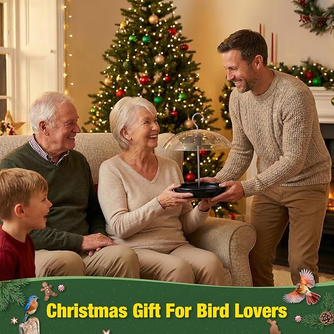 Kingsyard Adjustable Platform Bird Feeder for Outdoors, Hanging Metal Seed Tray with Clear Rain Proof Dome, Large Capacity for Wild Bluebird Cardinal Dove Mealworm, Black