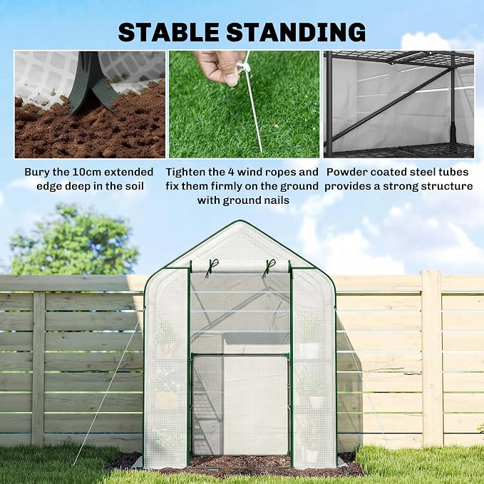 Outsunny 4.7' x 2.3' x 6.2' Small Greenhouse for Outdoors, 3 Tiers 6 Shelves, Portable Greenhouse with UV-Resistant PE Cover, Walk-in Green House with Roll-Up Door, White