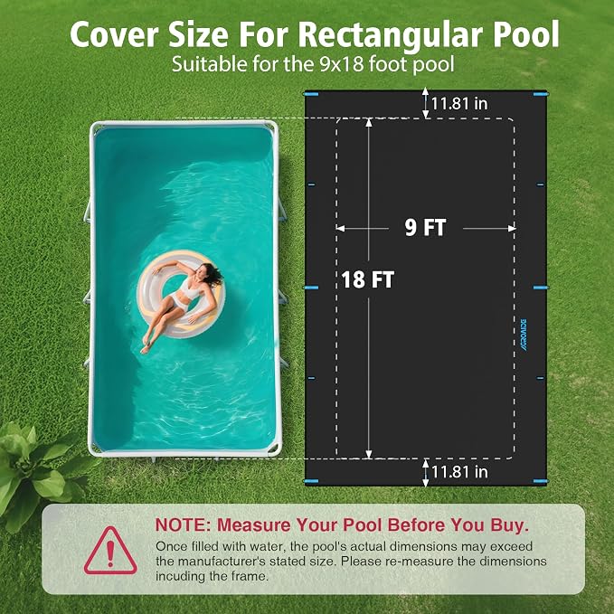 9x18 Ft Rectangular Pool Cover, 3-in-1 Super Windproof System, Upgraded Seamless Side Design with Fast Ratchet Tie Downs, 420D Oxford Fabric - All Season Use, UV & Dust Proof