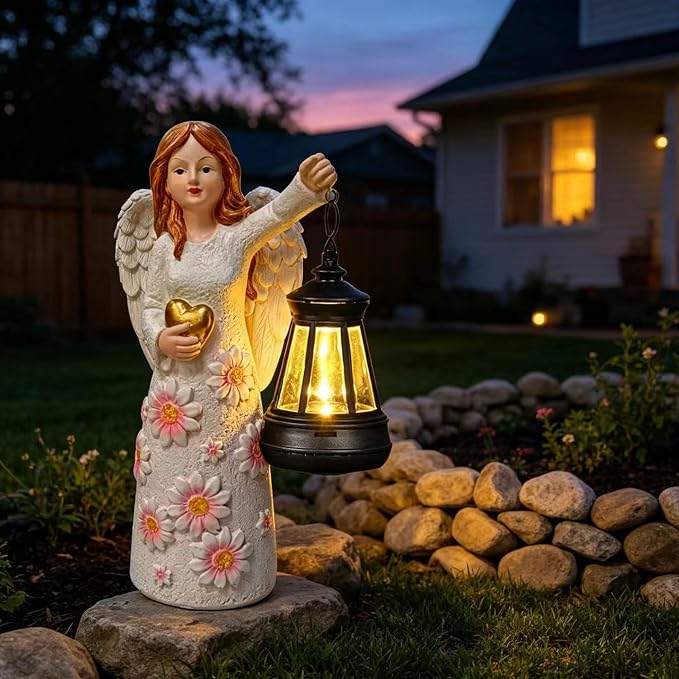 Solar Garden Statues Decor，Gardedn Angel Figurines Lights Featuring Waterproof Outdoor Decor Lights for Yard Patio Porch Decoration Gift for Mom Grandma (Classic)