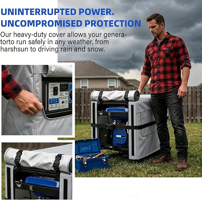 Generator Covers, 900D Heavy Duty Waterproof Fabric. 32L×24W×24H Inch Outdoor Generator Covers, with Windproof Strap Buckles. Fits most 5000-10000 watt Generators, Gray.