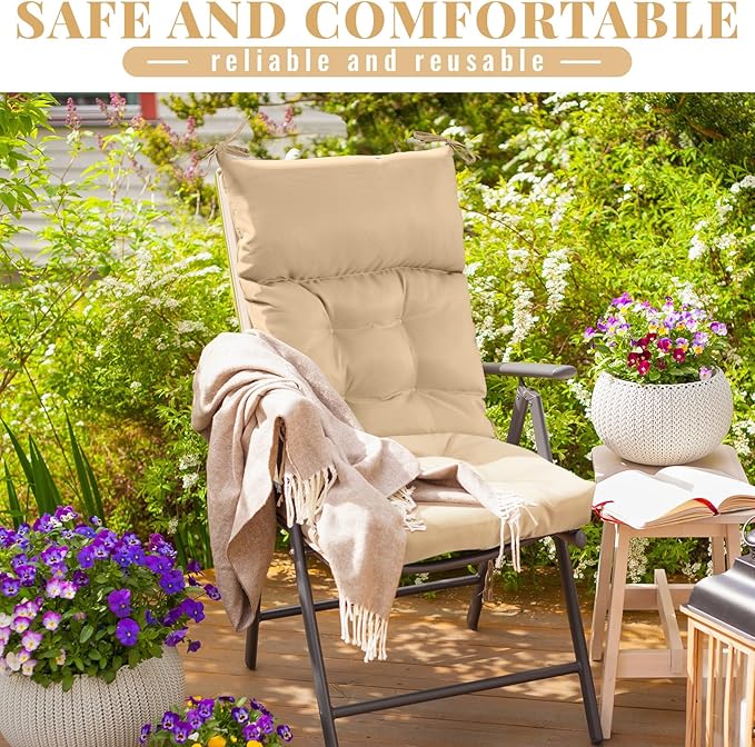 Sintuff 4 Pcs 44 x 21 x 4 Patio Chair Cushions Outdoor Chair Cushion Seat/Back Tufted Pillow with Ties Water Resistant Replacement Indoor Patio Furniture Outdoor Furniture (Solid Color,Beige)