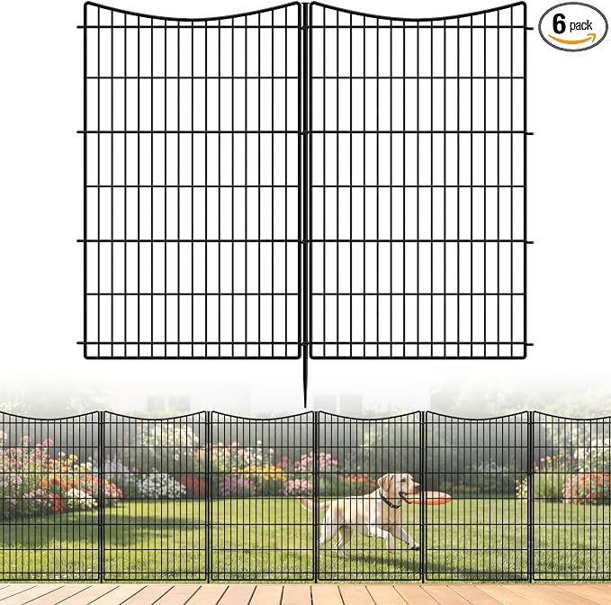 INJOPEXI Decorative Garden Fence 6 Panels 13ft (L)×42in (H) Animal Barrier Fences with 6 Panels Rustproof Metal Wire No Dig Rabbit Fencing Dog Fence for Outdoor Backyard Patio - Without Fence Gate