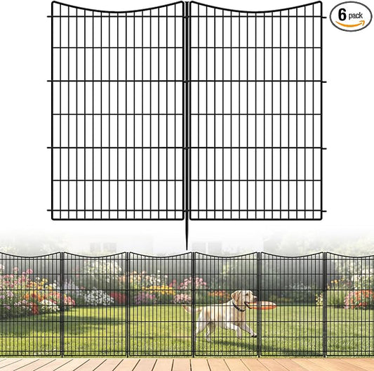 INJOPEXI Decorative Garden Fence 6 Panels 13ft (L)×42in (H) Animal Barrier Fences with 6 Panels Rustproof Metal Wire No Dig Rabbit Fencing Dog Fence for Outdoor Backyard Patio - Without Fence Gate