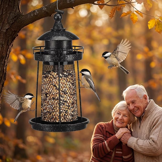 Lavezee Bird Feeder for Outdoors, Large Capacity Hanging Bird Feeders for Outside Wild Birds Hummingbird Parrot，Black