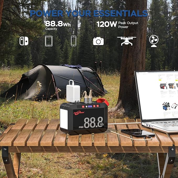 POWSTREAM 21W-Portable-Solar-Panel-Power-Charger Camping 88.8Wh Solar Generator with AC Output and Solar Panel High Efficiency Battery Supply for iPhone,iPad,Outdoor Adventures Home Blackout