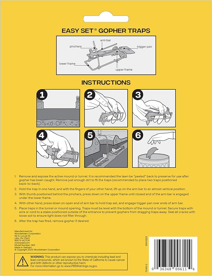 Victor Easy Set Weather-Resistant Outdoor Gopher Trap - 0611 - Versatile Gopher Trap - Kill Gophers in Yard - 2 Pack