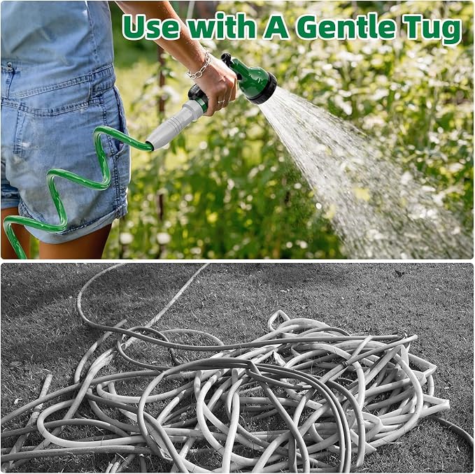 SPECILITE 3/8" Lightweight Coil Garden Hose 100FT, EVA Flexible Curly Water Pipes with 6-Pattern Spray Nozzle for Boat, Greenhouse, Yard, Patio, Green