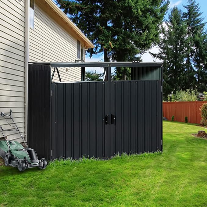 YOPTO Garbage Bin Storage Shed for 2 Trash Cans,Outdoor Trash Can Storage for Patio,Stainless Galvanized Steel Bin Shed,Rust-Proof & Scratch-Resistant Trash Can Hider,for Garden,Yard,Lawn,Black