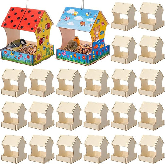 DoubleFill 24 Pack Wooden Bird Feeder Kits, DIY Bird House Kits, Build and Paint Craft for Adults, Unfinished Birdhouse Wood Craft for Educational Fun Art Outdoor Activities Gift