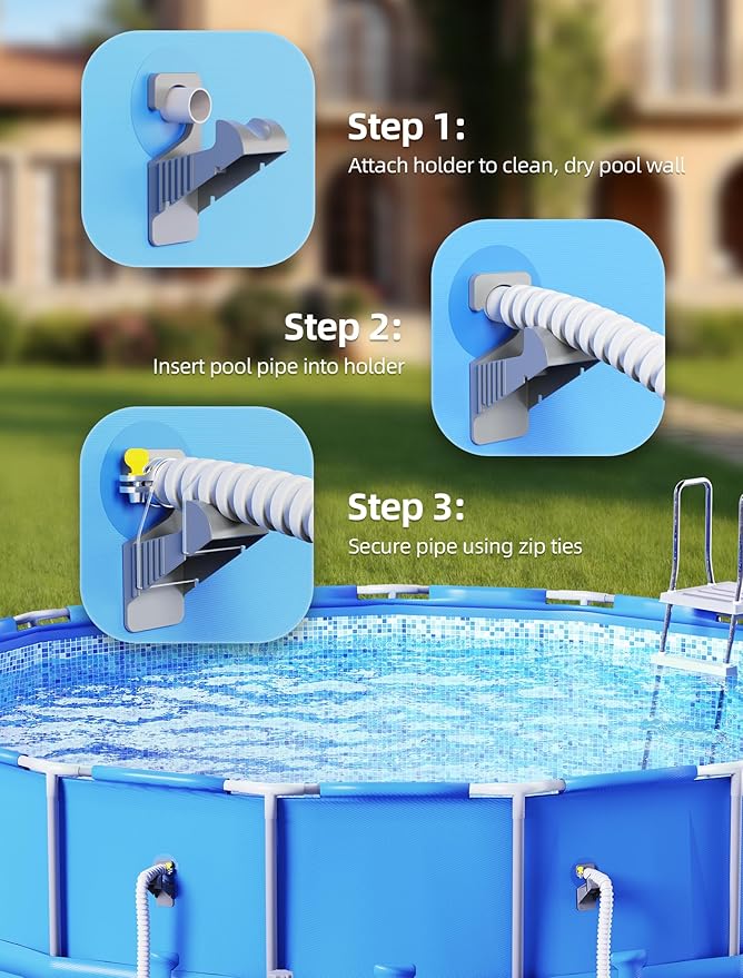 POOLHOUR 2 Pack Pool Pipe Holder for Above Ground Pools, Swimming Pool Hose Support Bracket for Intex Pools, Pool Accessories to Prevent Pipe Sagging