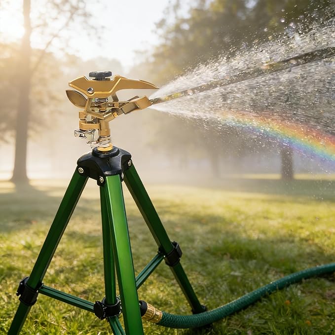 Hourleey 2 Pack Impact Sprinkler on Tripod, Rotating Water Sprinklers for Yard Lawn and Garden, Heavy Duty 360 Degree Irrigation Sprinkler with Zinc Head and 3/4" Connector for Outdoor